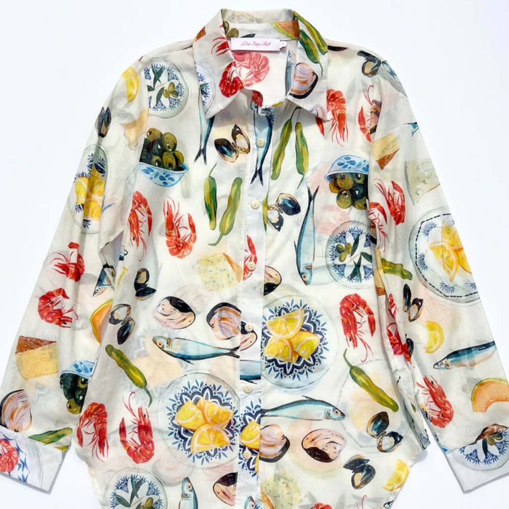 RARE New with tags Lisa Says Gah Tessa button down in Tapas Ivory, Small